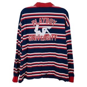 PacSun Playboy University Striped Long Sleeve‎ Rugby Polo Mens Large Baggy Shirt